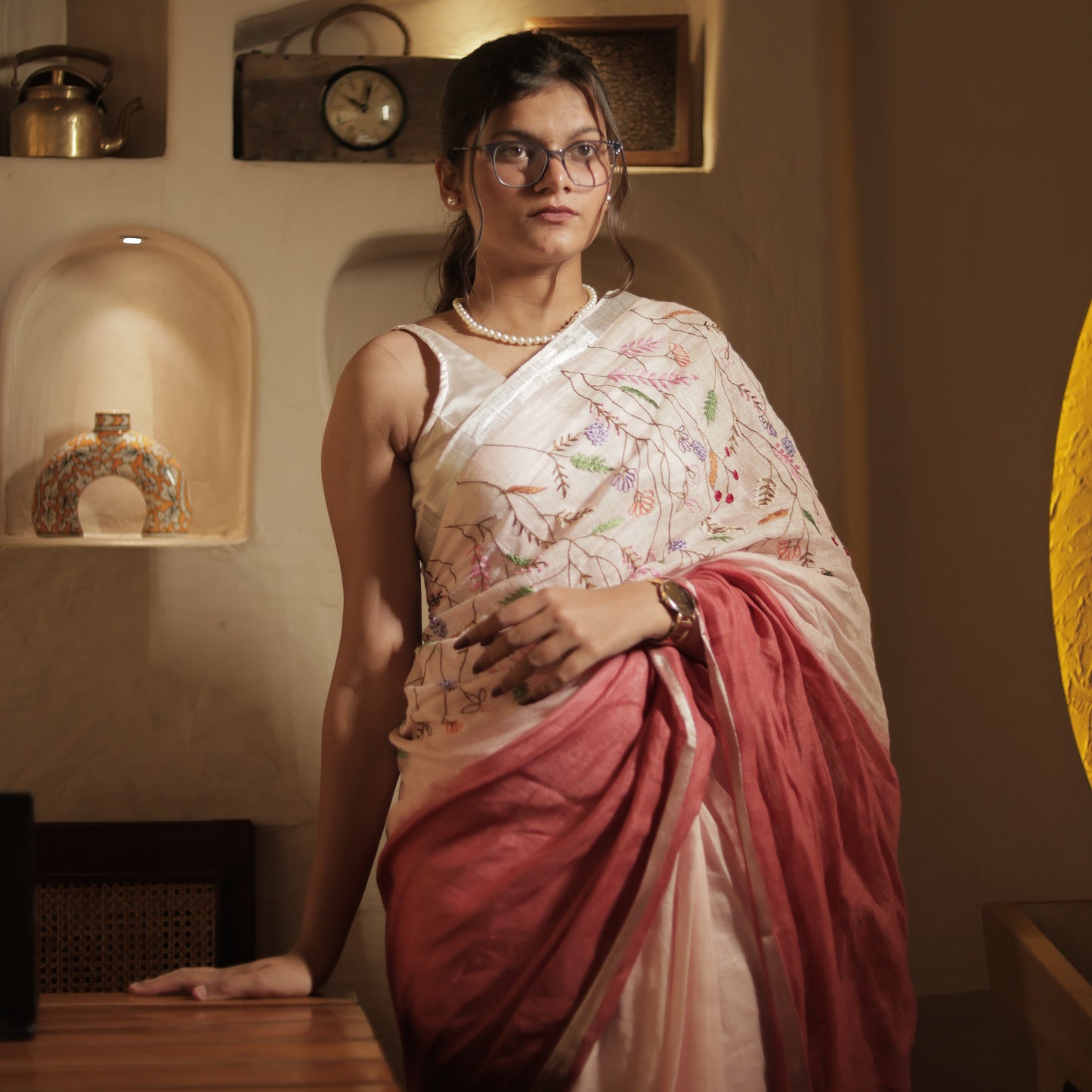 Linen embroidered dual shade