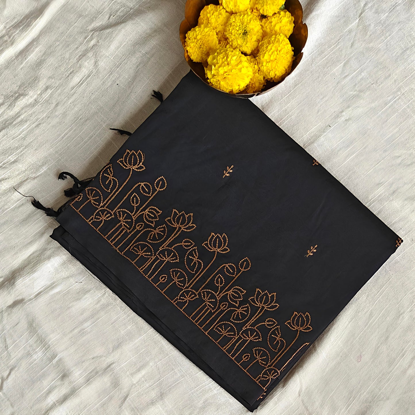 Black-Gold Embroidered Saree