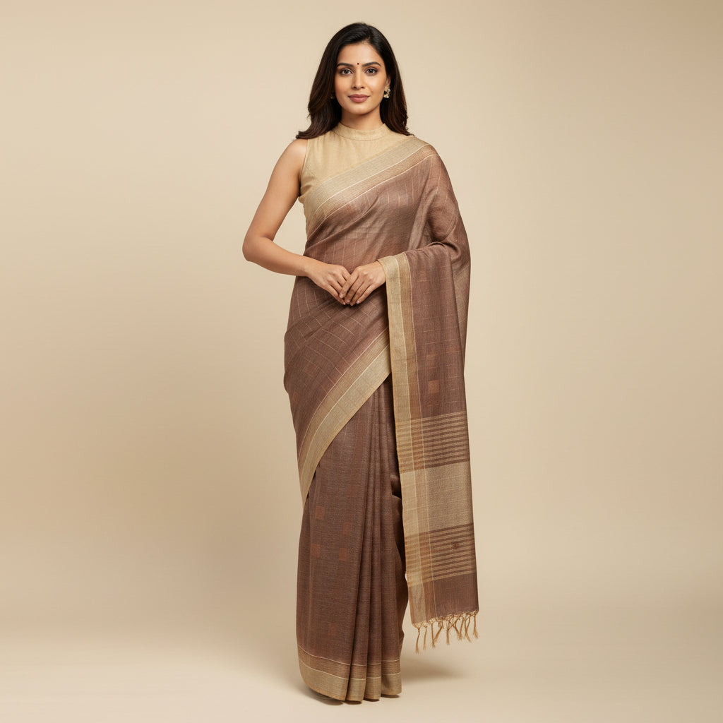 Brown Cotton Silk Workwear Saree