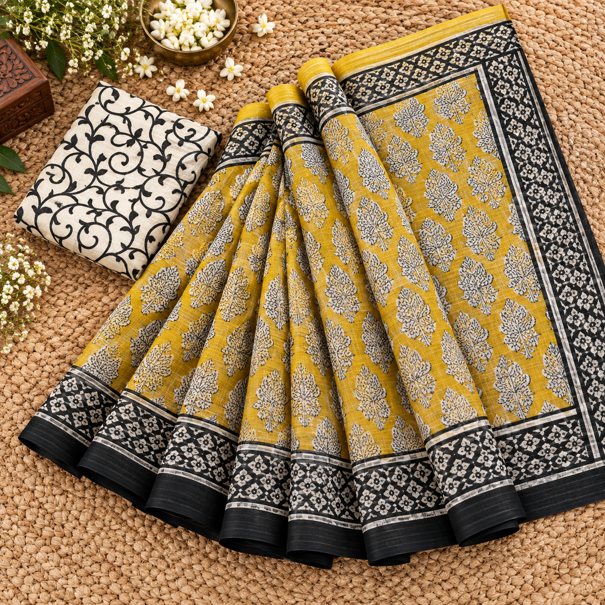 Mustard yellow kota doria saree