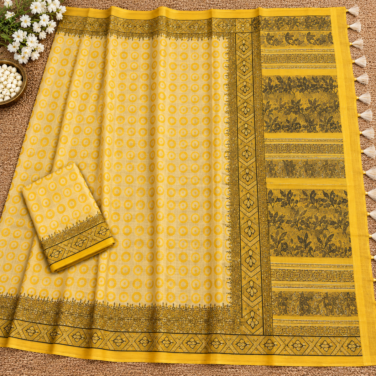 yellow kota doria saree