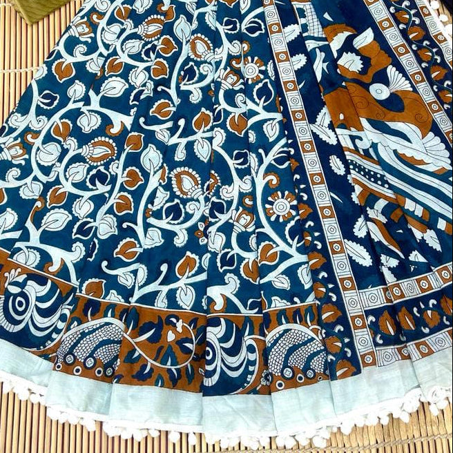 Blue Mul Cotton Kalamkari Workwear Saree