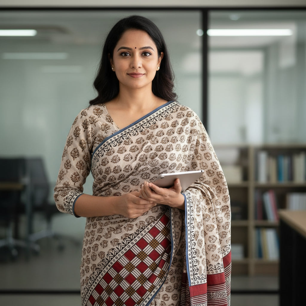 Beige printed cotton