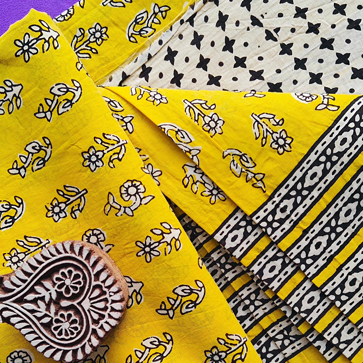 Yellow Mul Cotton Workwear Saree