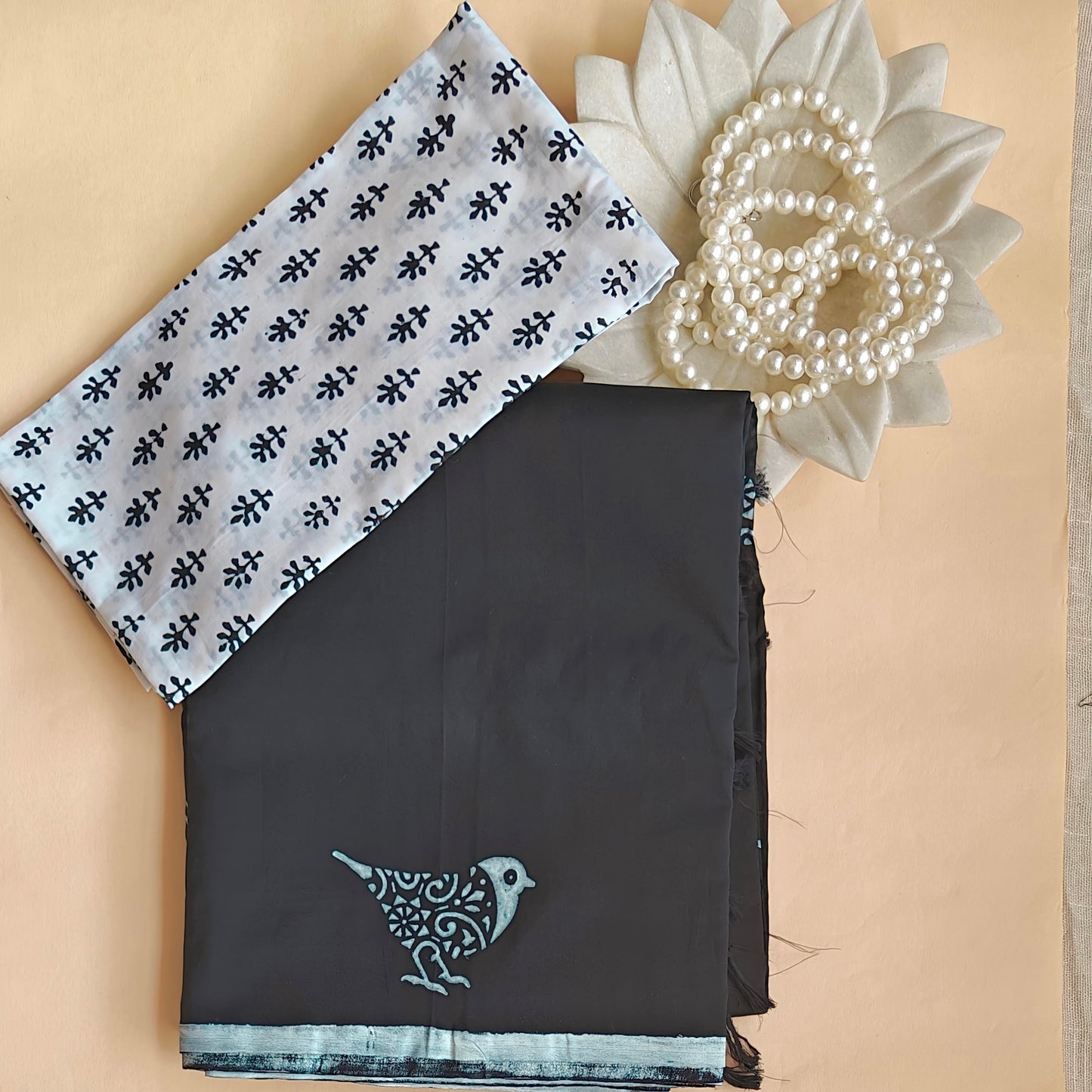 Black Printed Cotton Saree