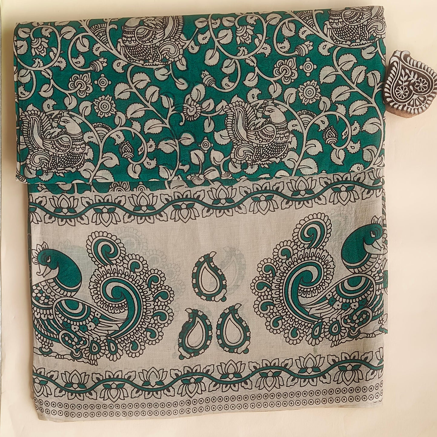 Green Soft Cotton Kalamkari Saree