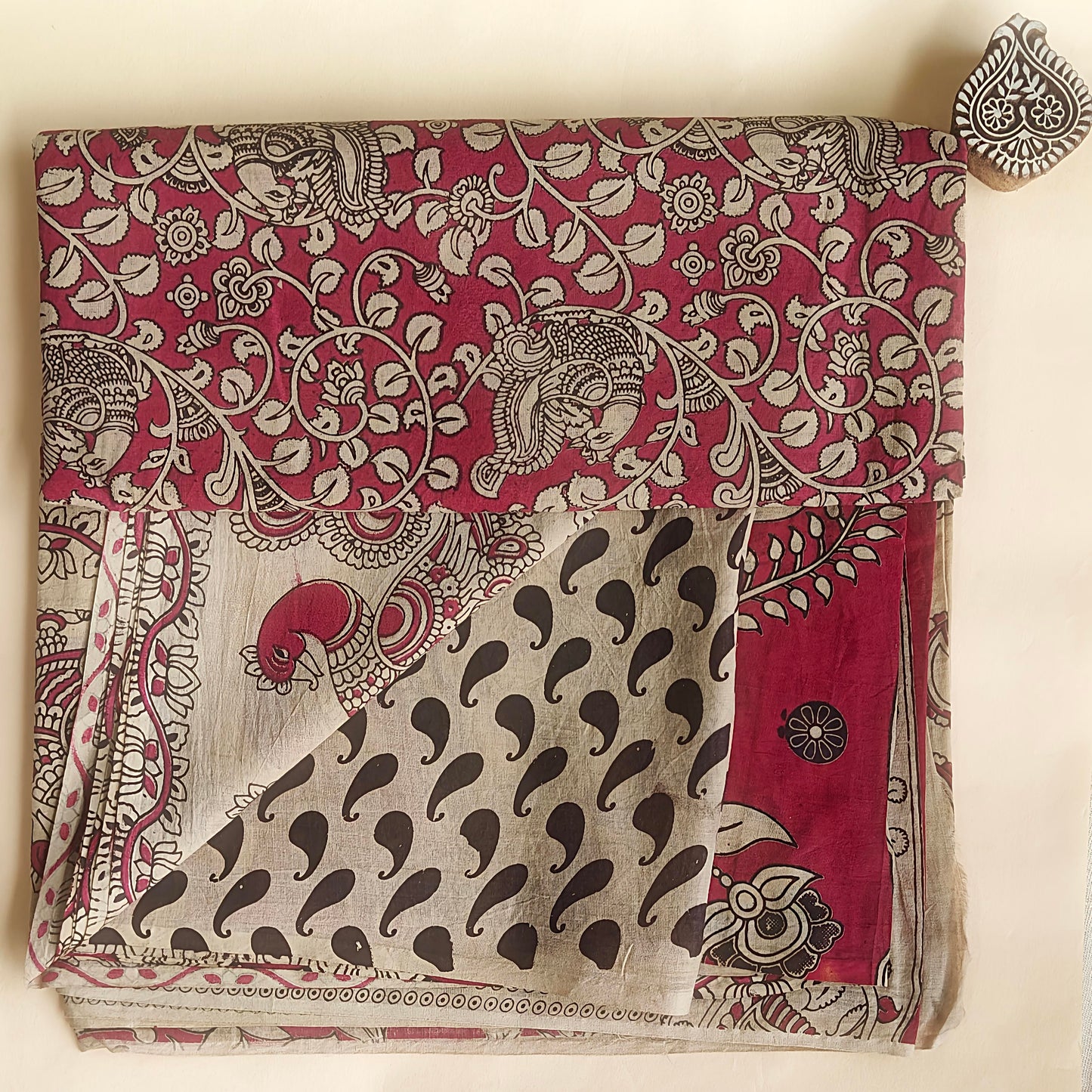 Maroon Soft Cotton Kalamkari Saree
