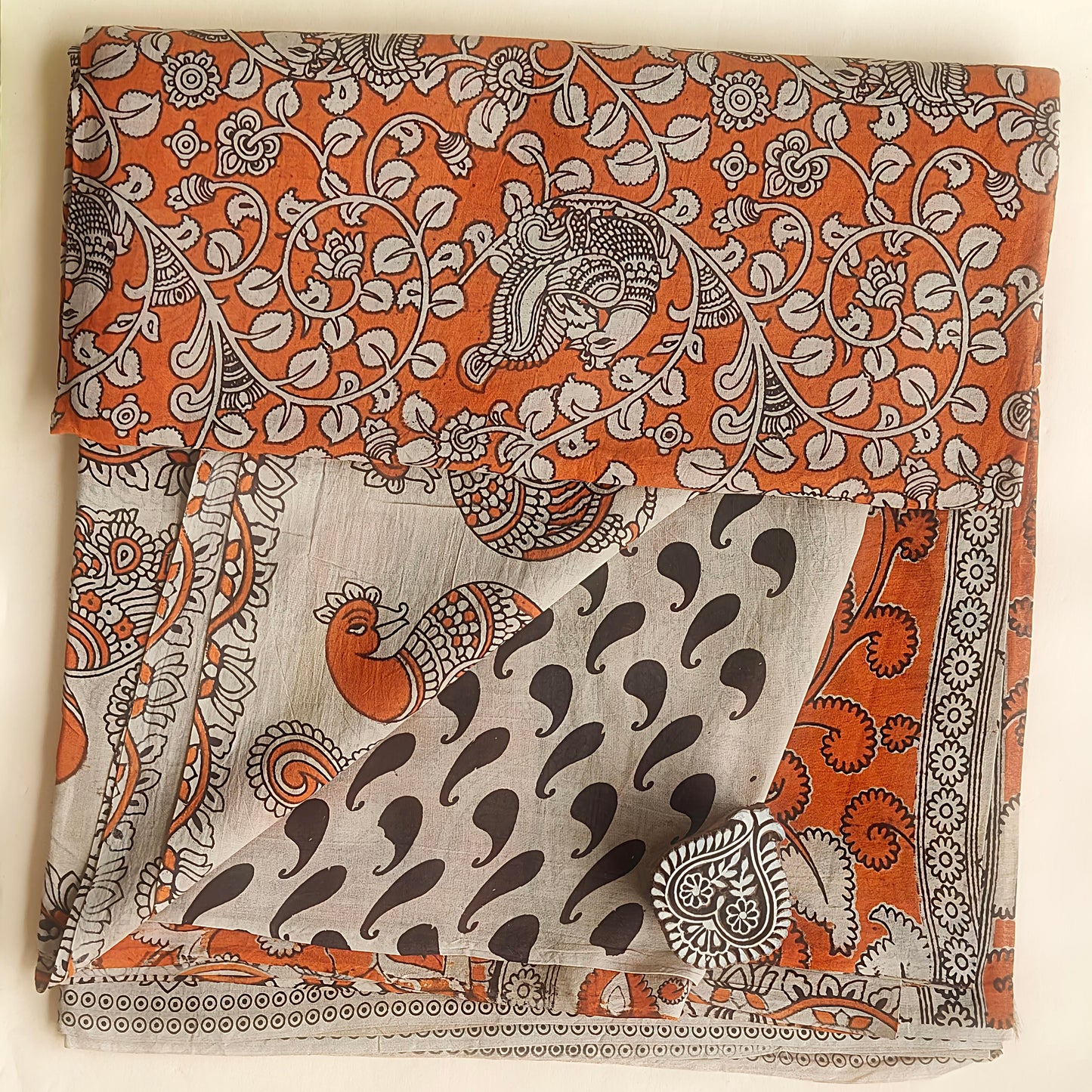 Orange Soft Cotton Kalamkari Saree