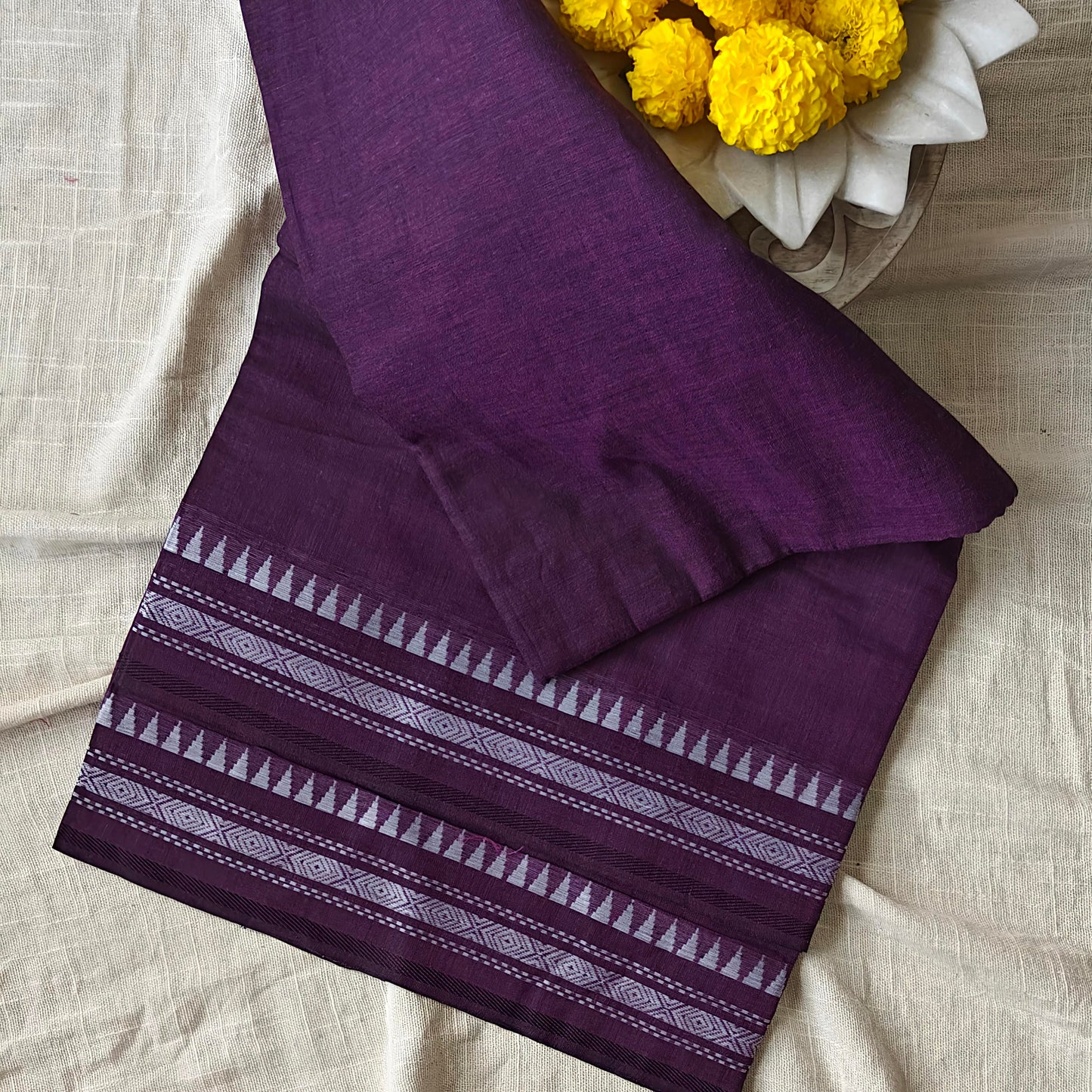 Purple Cotton Office Wear Saree - Soft Floral Border