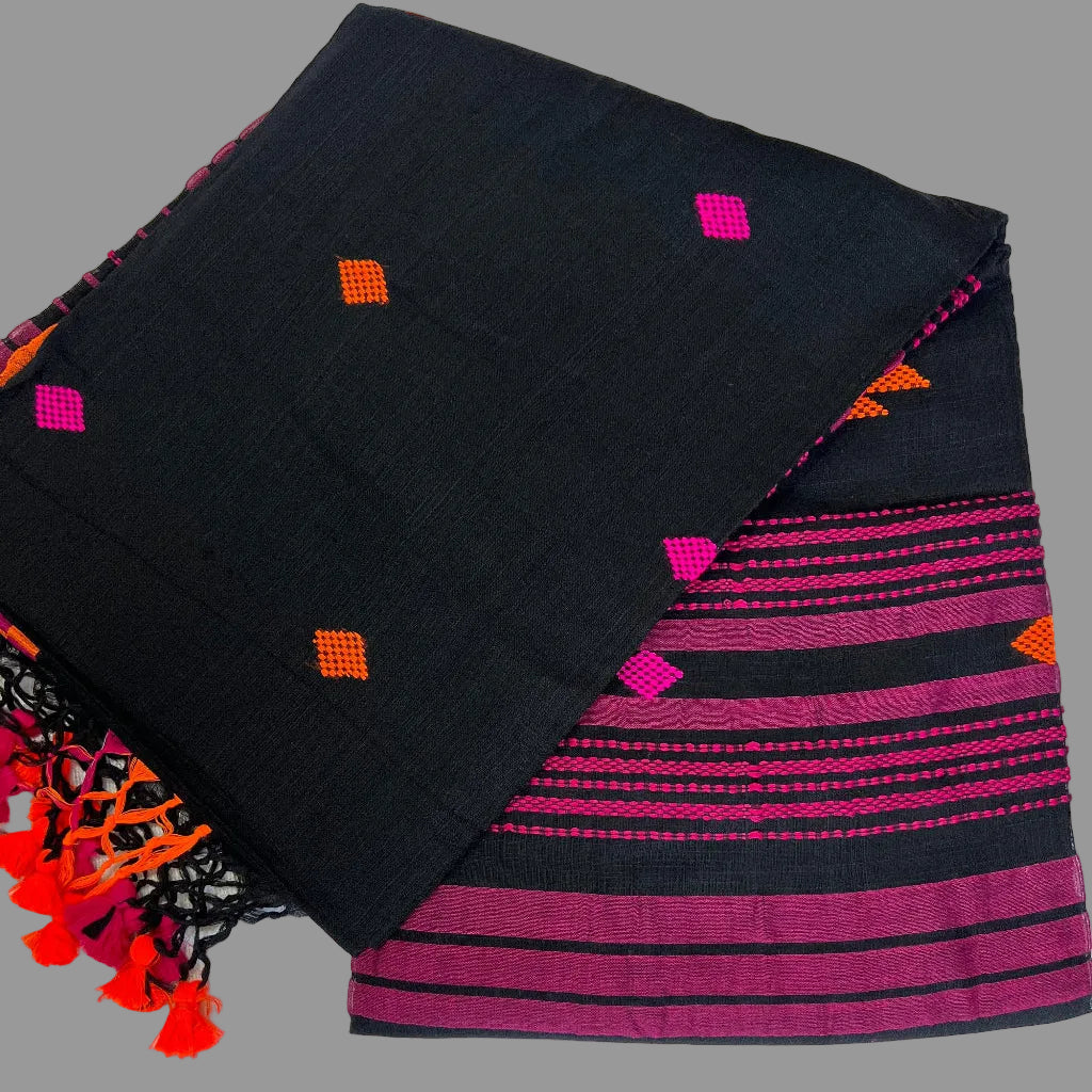 Black Dhonekhali Cotton Workwear Saree