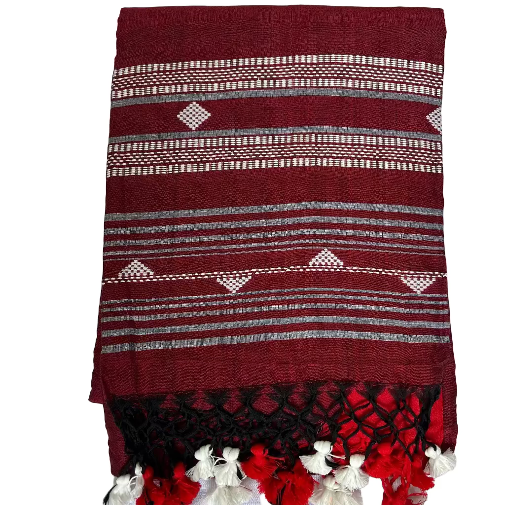 Maroon Dhonekhali Cotton Workwear Saree