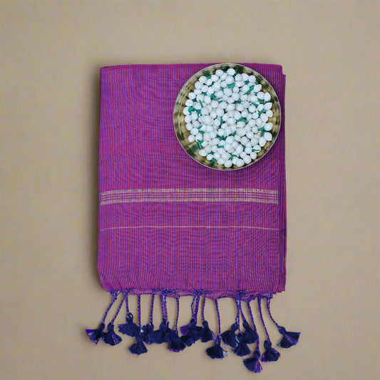 Purple zari mul khadi cotton