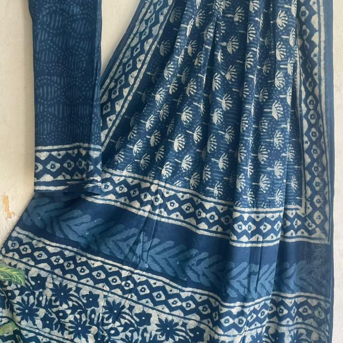 Indigo Butti Mul Cotton Workwear Saree