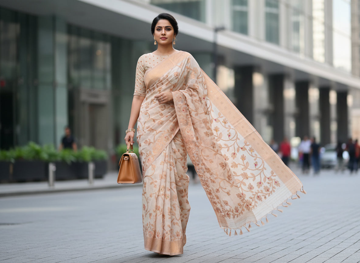 Beige-copper banarasi cotton