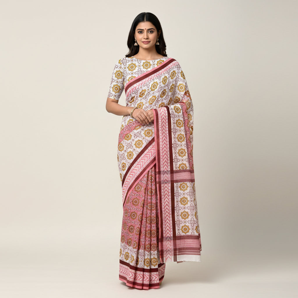 Pink Kota Doria Workwear Saree
