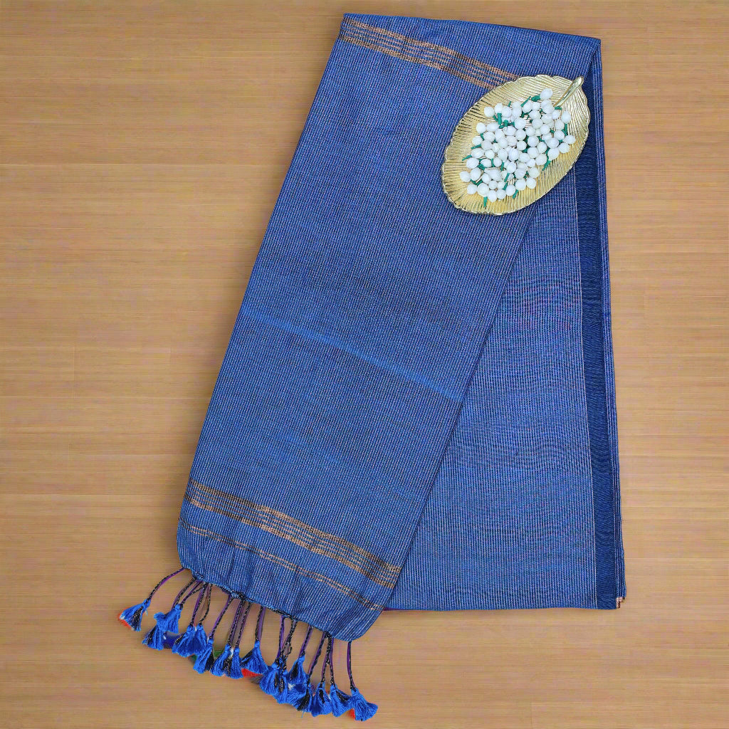 Peacock blue zari mul khadi cotton