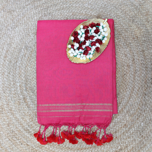 Pink zari mul khadi cotton