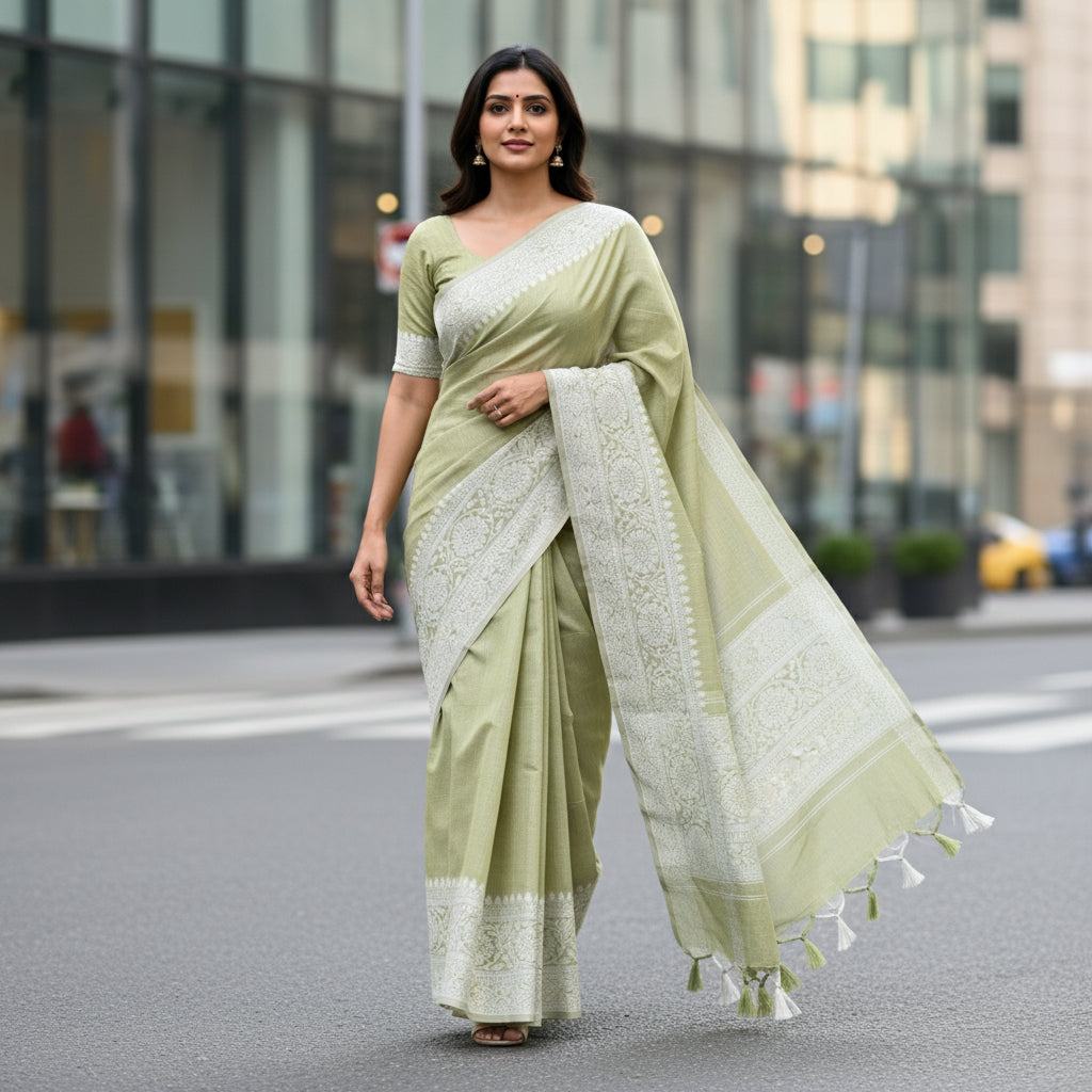 Pista green khadi cotton
