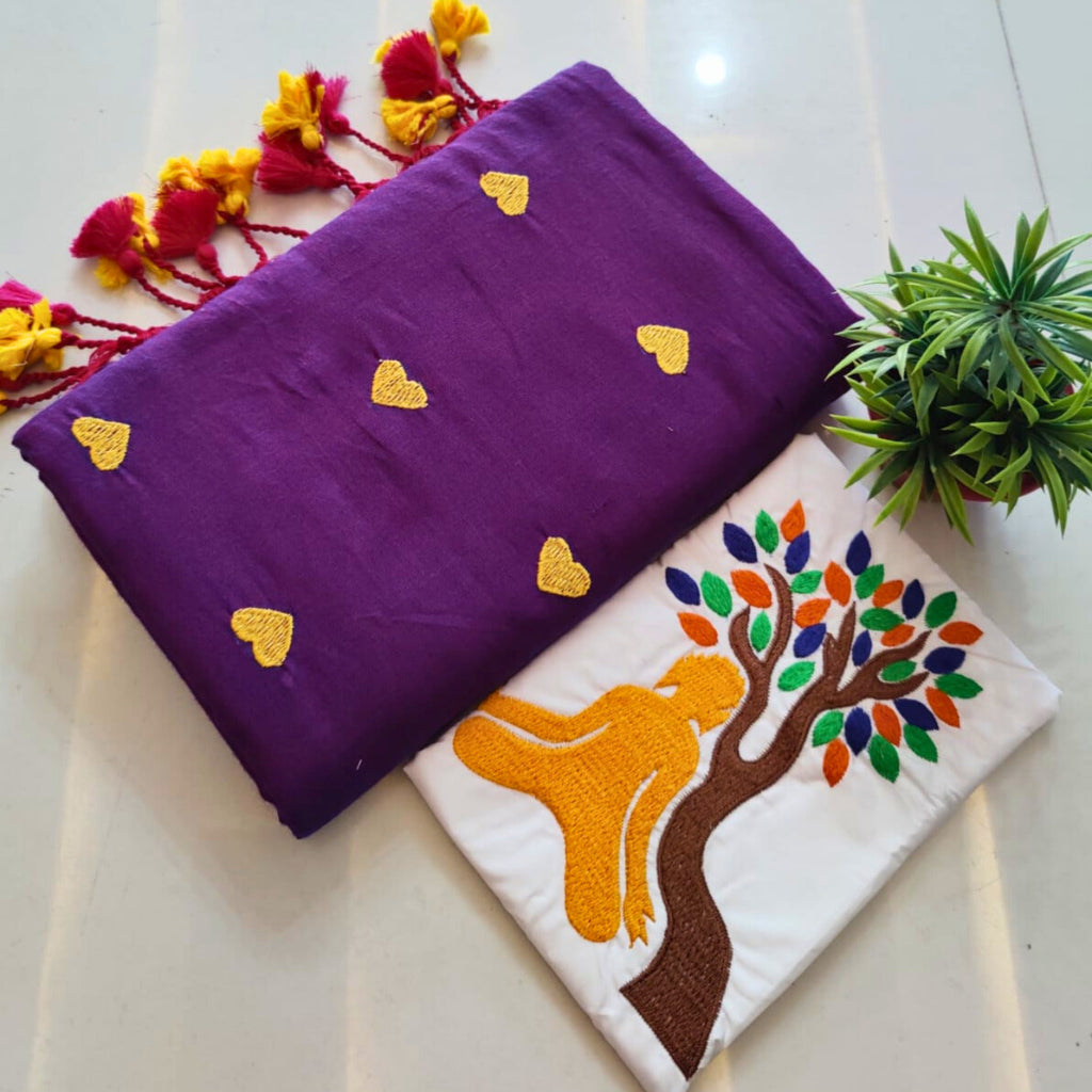 Purple Heart Print Khadi Saree
