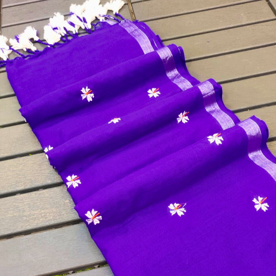 Parijat Blue Khadi Cotton Saree