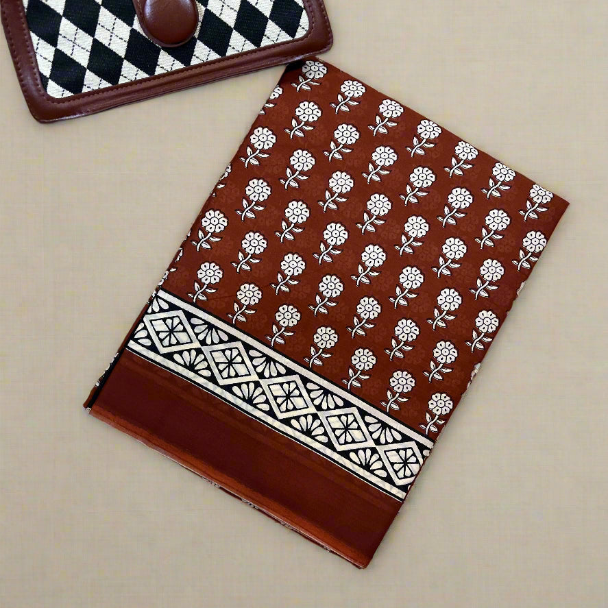 Brown Mul Cotton Workwear Saree