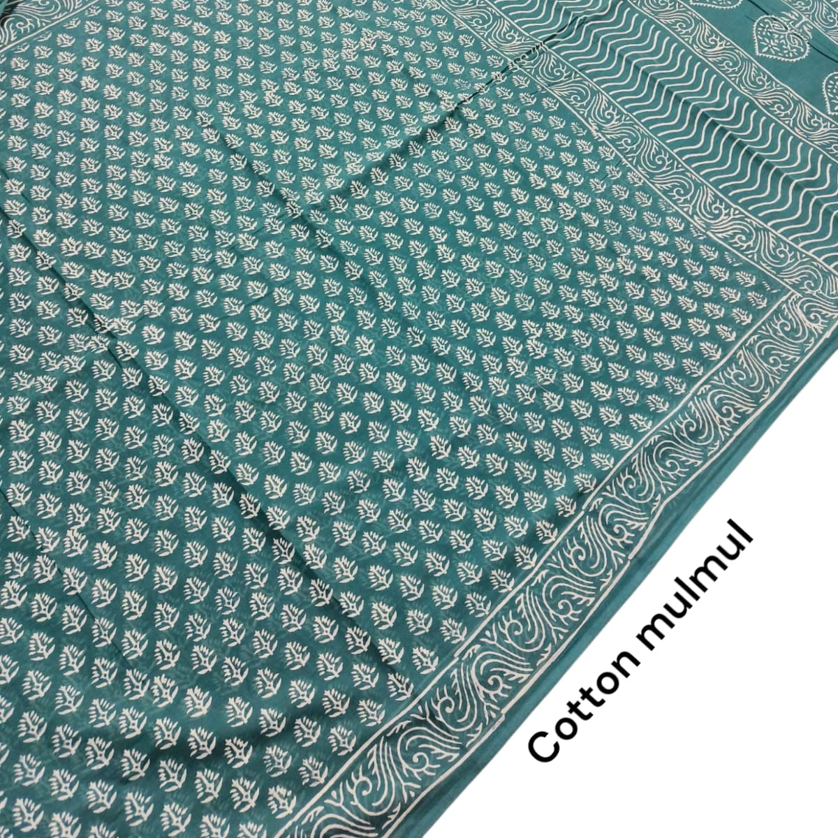 Green Handblock Mul Cotton Workwear Saree