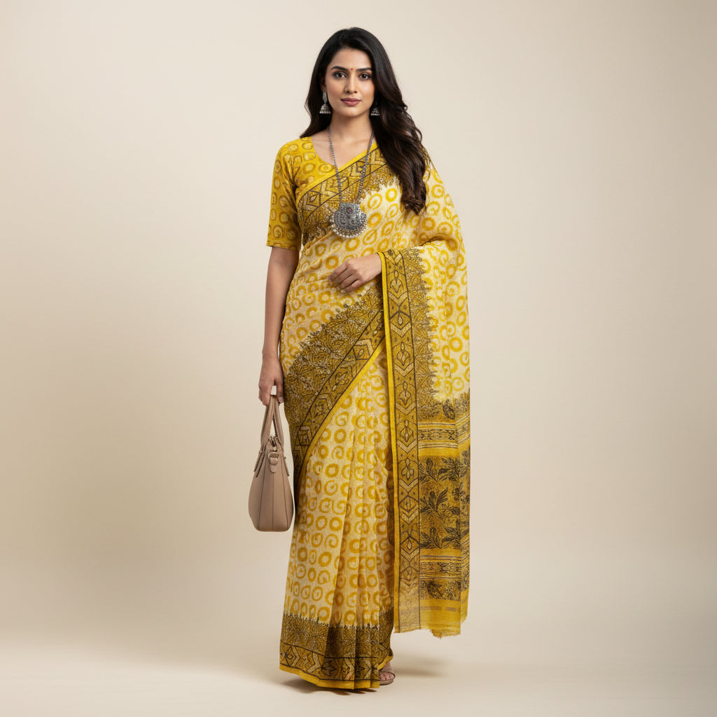 Yellow Kota Doria Workwear Saree
