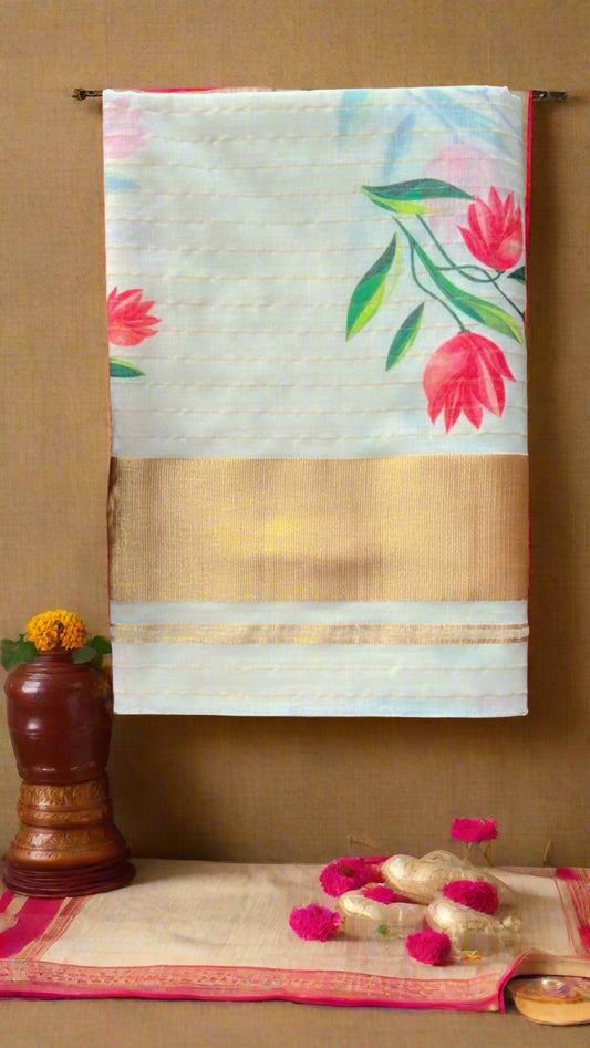 Kasavu floral stripes