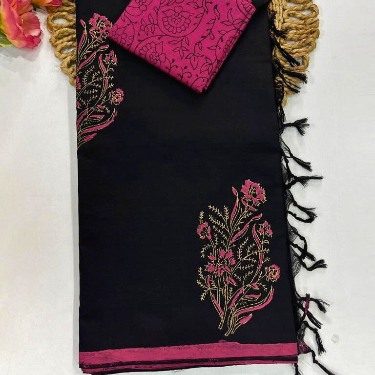 BLACK COTTON SILK SAREE