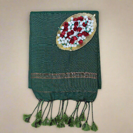 Green zari mul khadi cotton