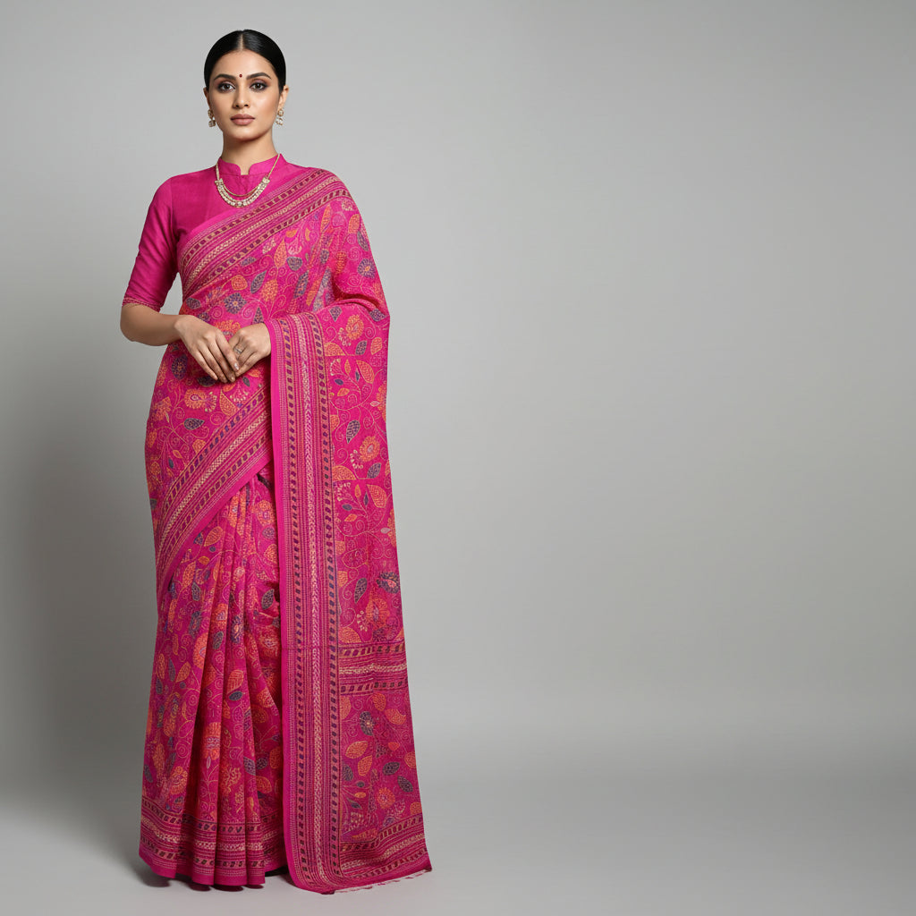 Pink Kantha Print Saree