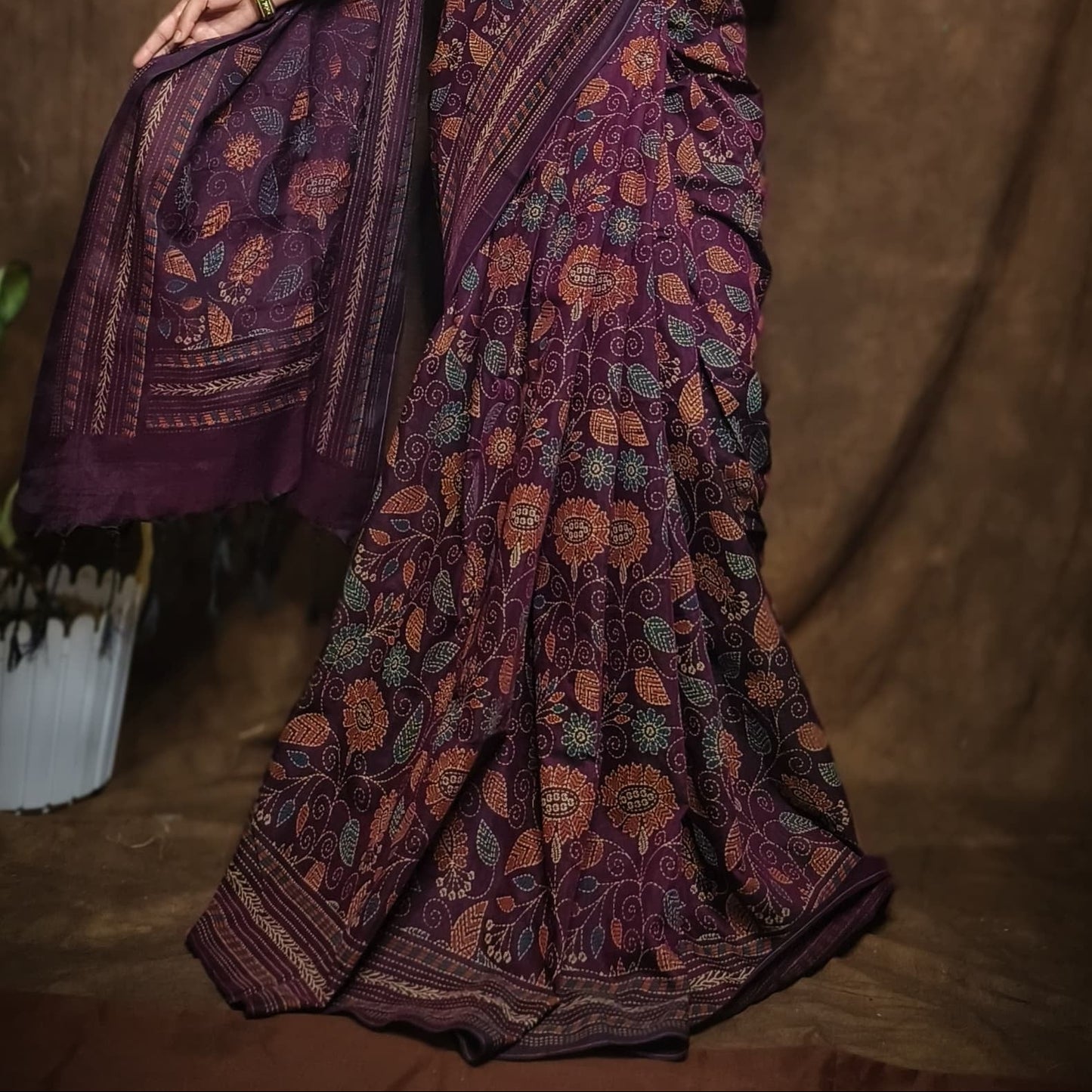 Purple Kantha Print Saree