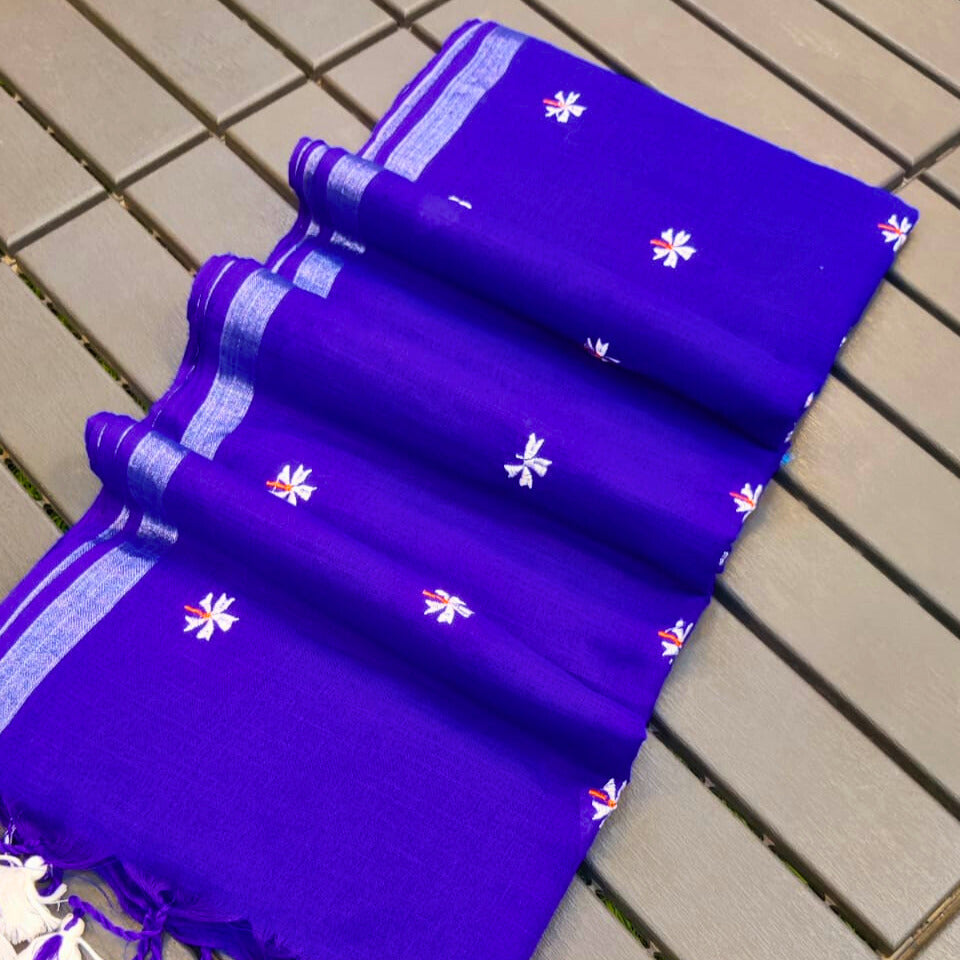 Parijat Royal Blue Khadi Cotton Saree