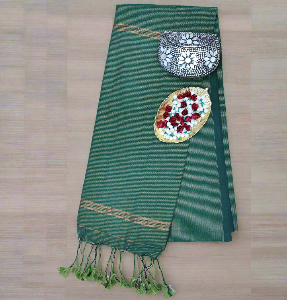 Green zari mul khadi cotton