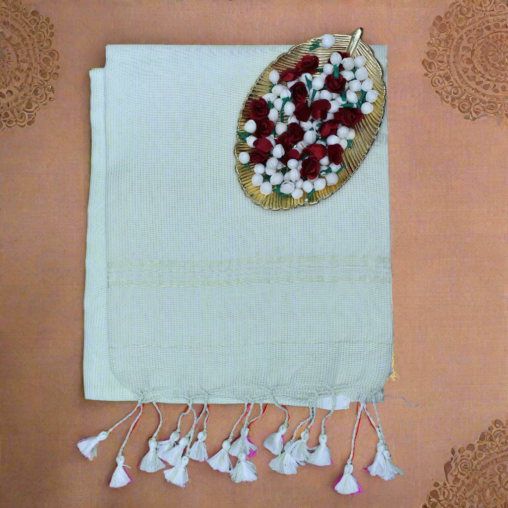 white zari mul khadi cotton