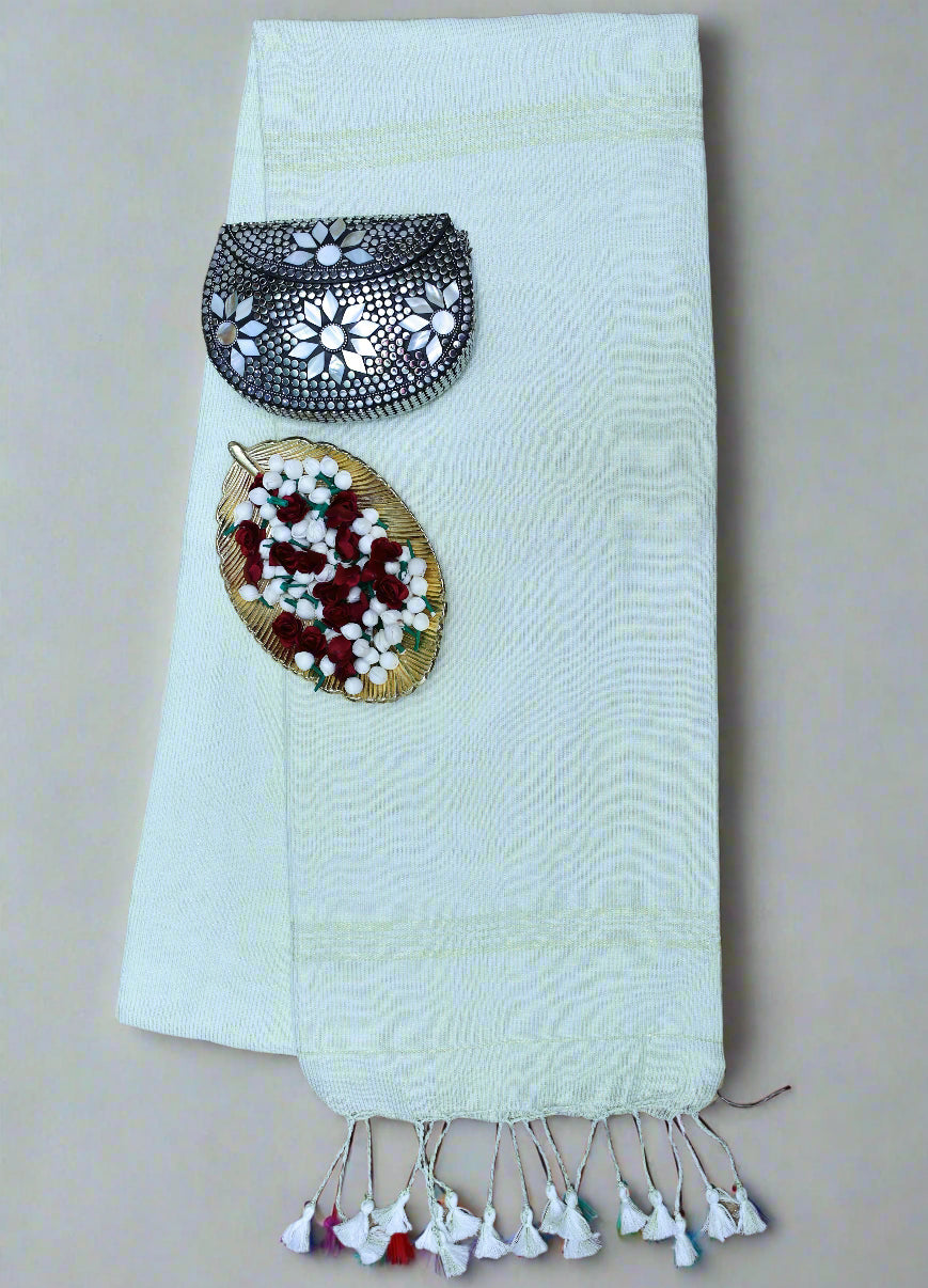 white zari mul khadi cotton