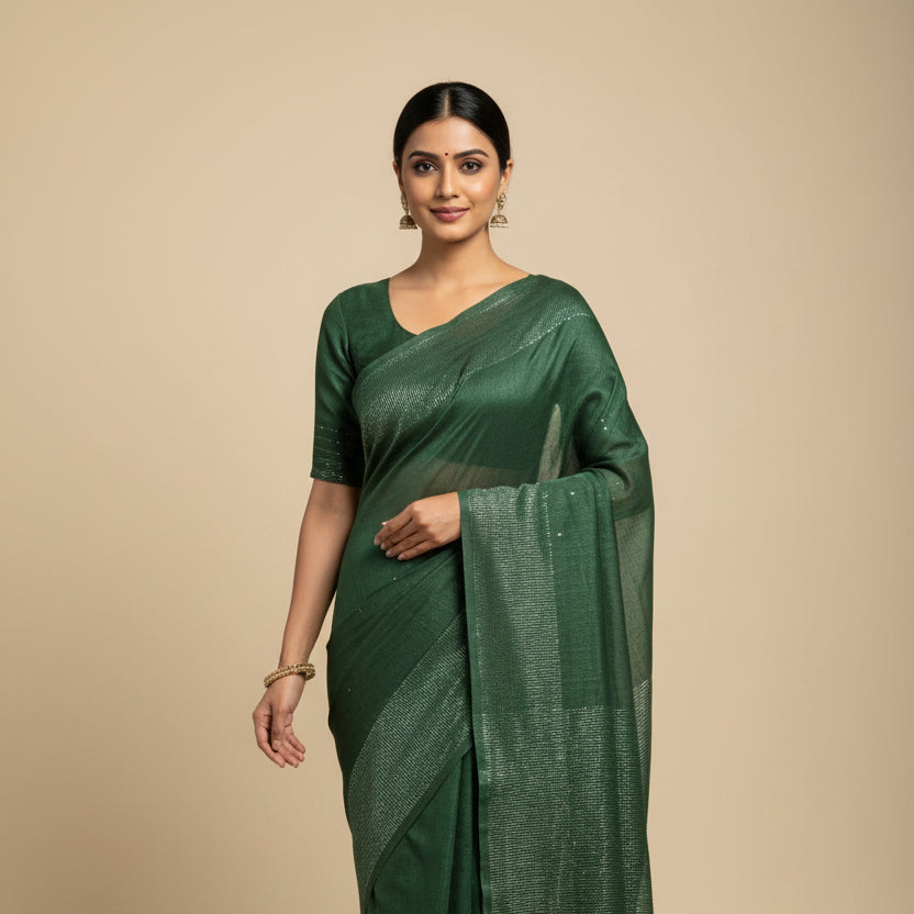 Bottle Green Cotton Silk Workwear Saree