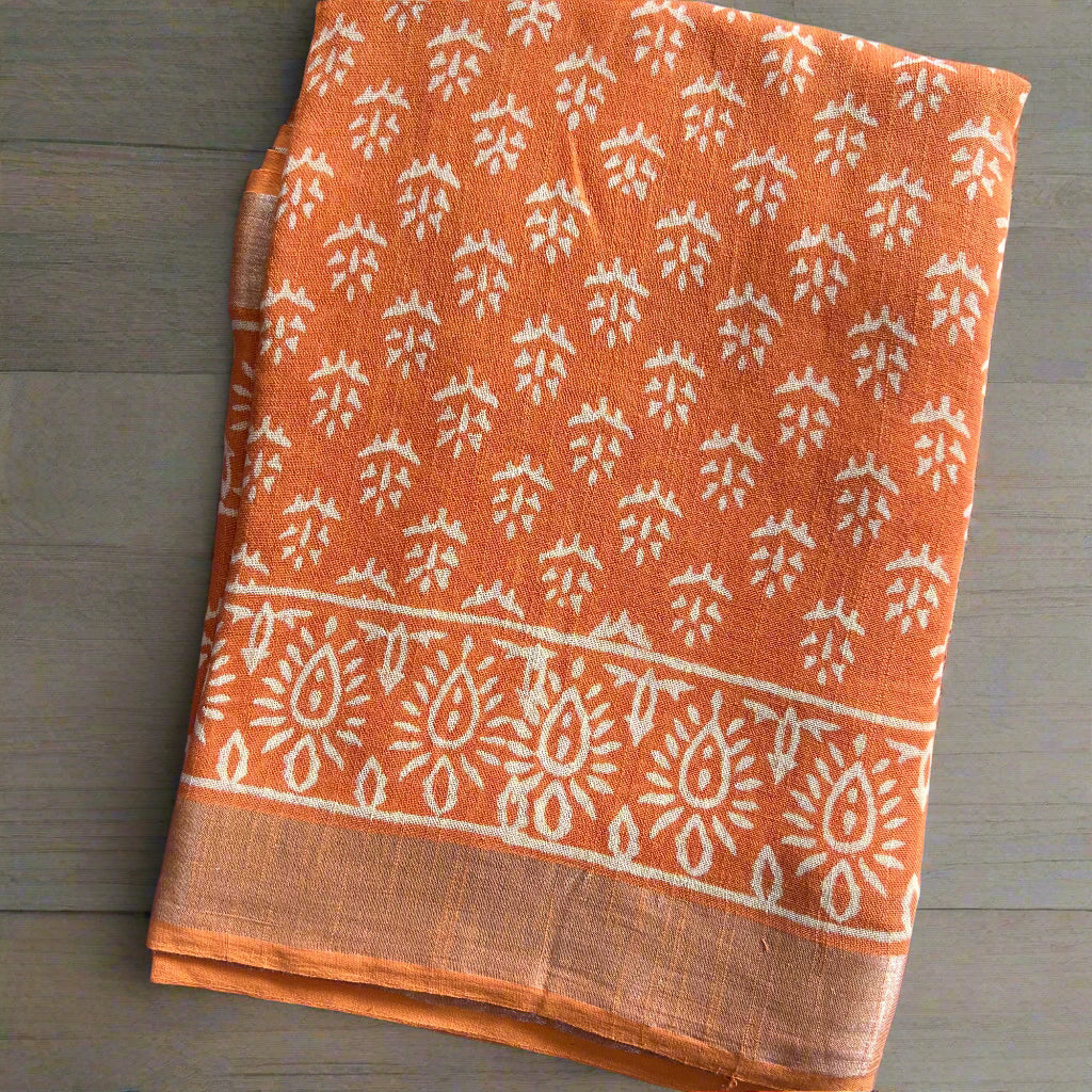 Orange line cotton leaf print