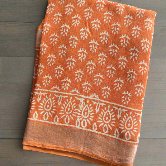 Orange line cotton leaf print
