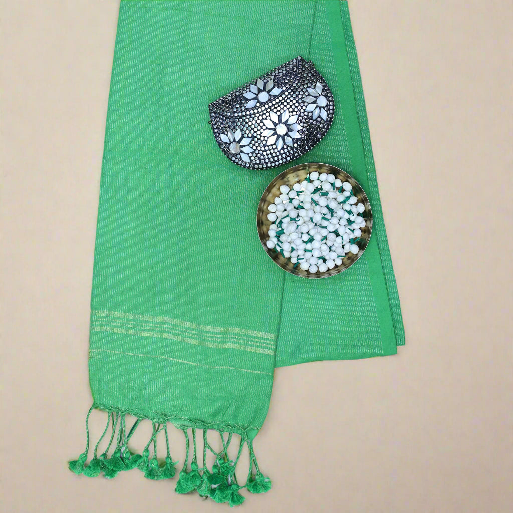 Parrot green zari mul khadi cotton