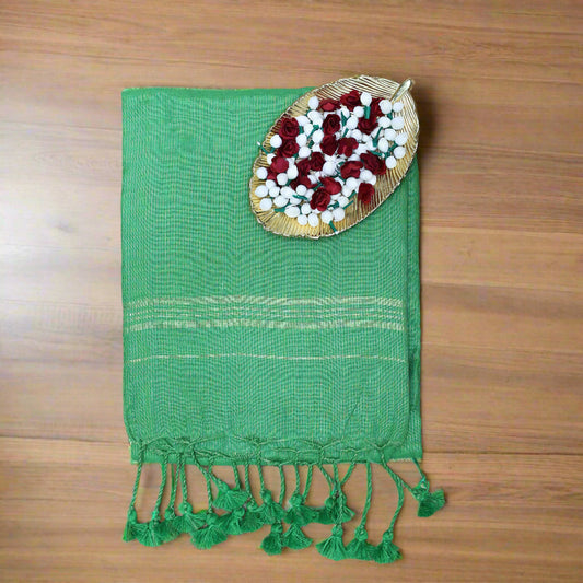 Parrot green zari mul khadi cotton