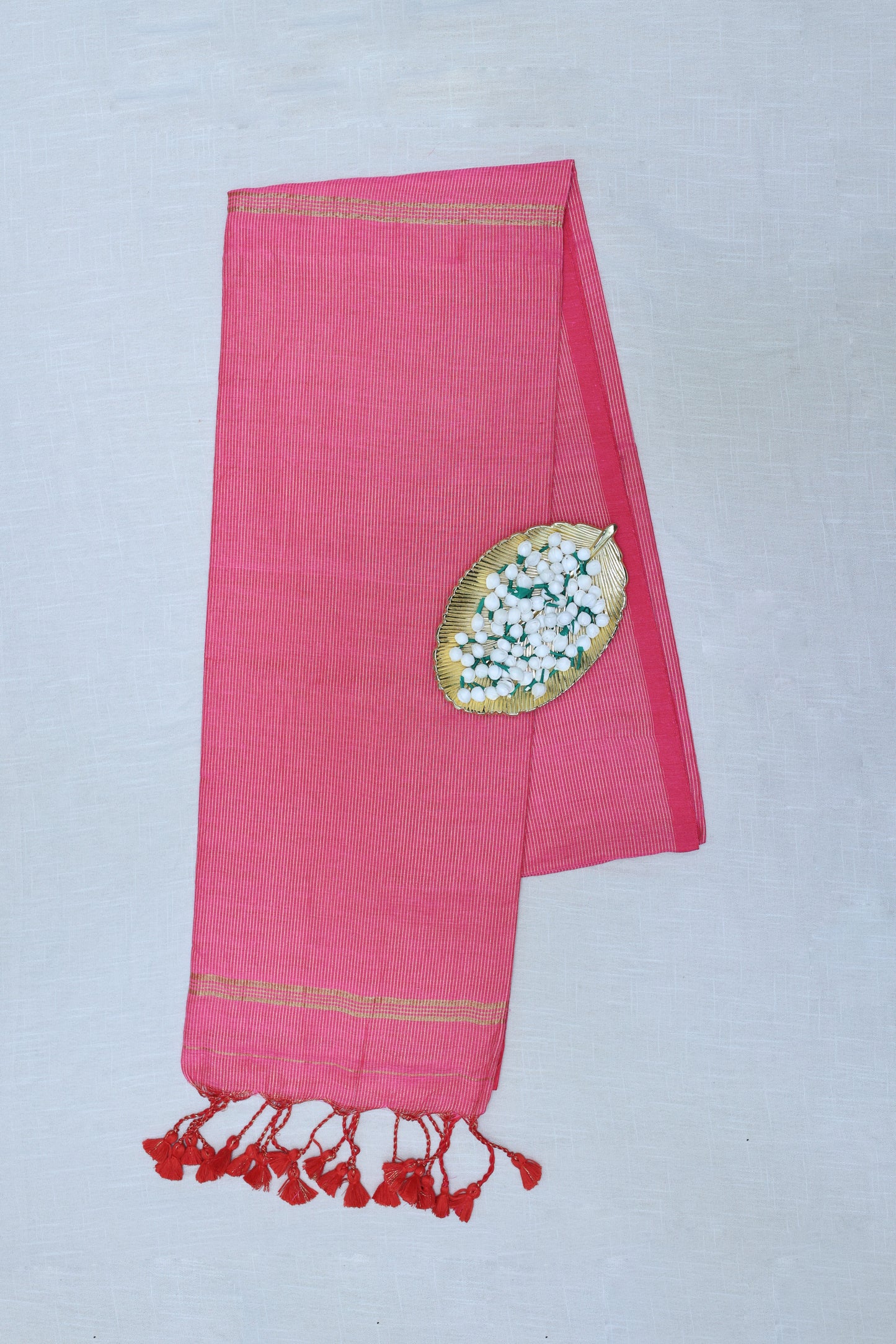 Peach zari mul khadi cotton