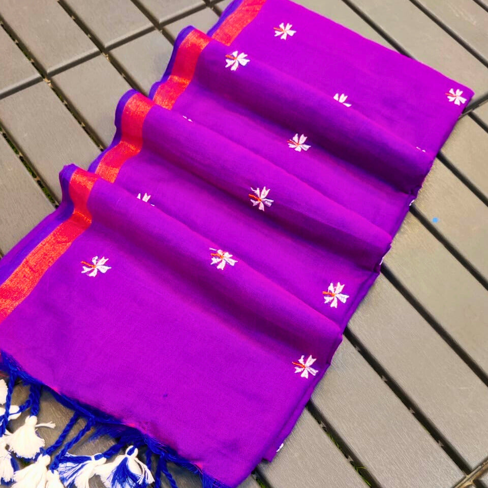 Parijat Purple Khadi Cotton Saree