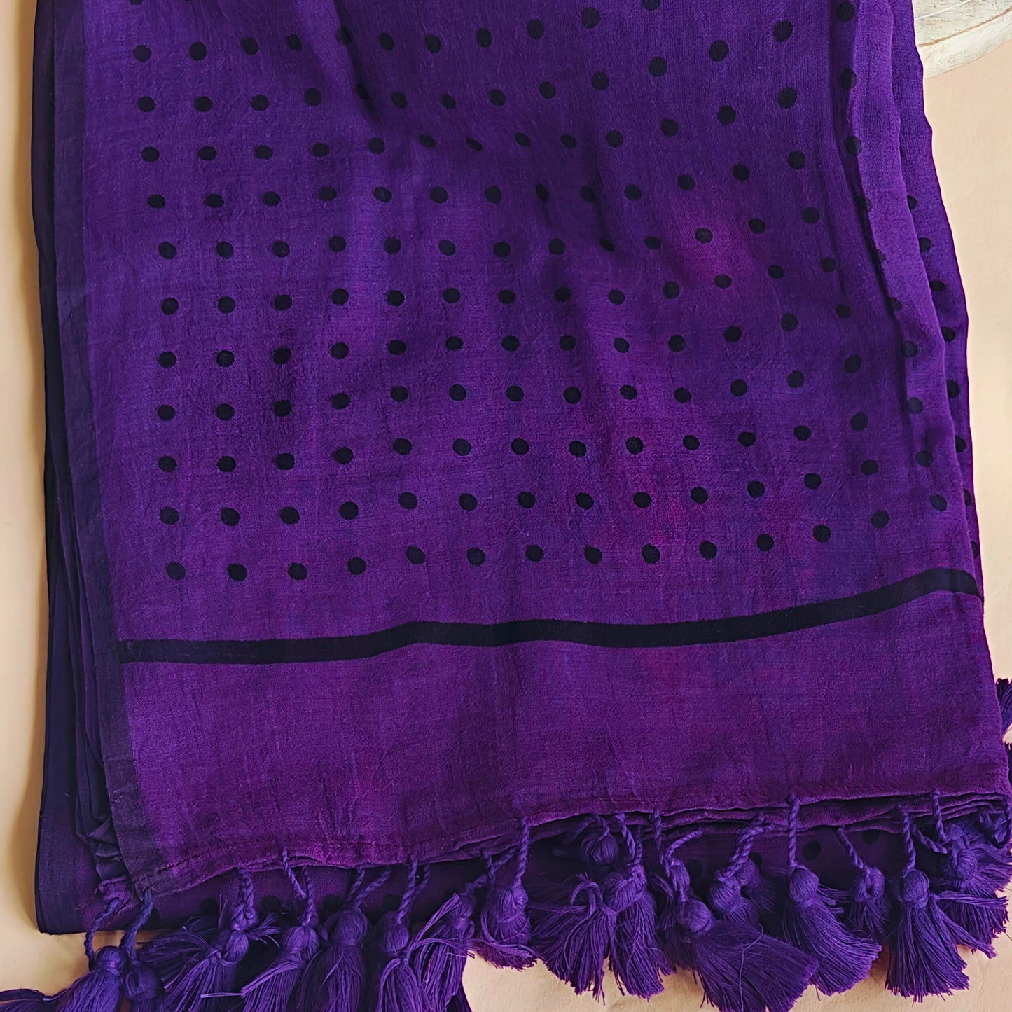 Purple Polka Dot Mul Cotton Workwear Saree