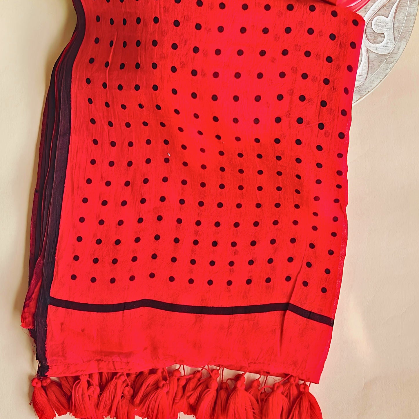Polka Red Mul Cotton Saree