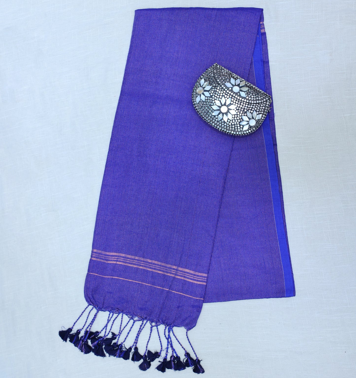 Royal blue zari mul khadi cotton