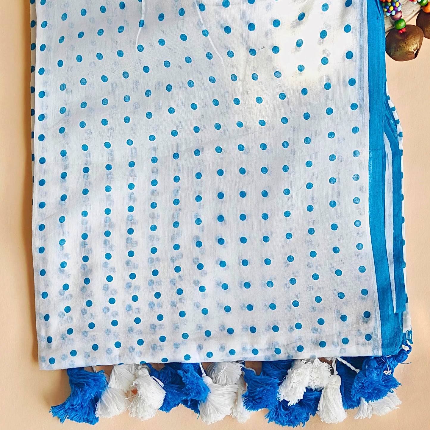 White Polka Dot Mul Cotton Workwear Saree