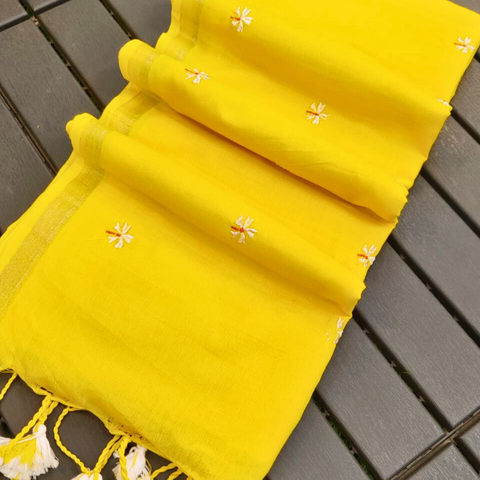 Parijat Yellow Khadi Cotton Saree