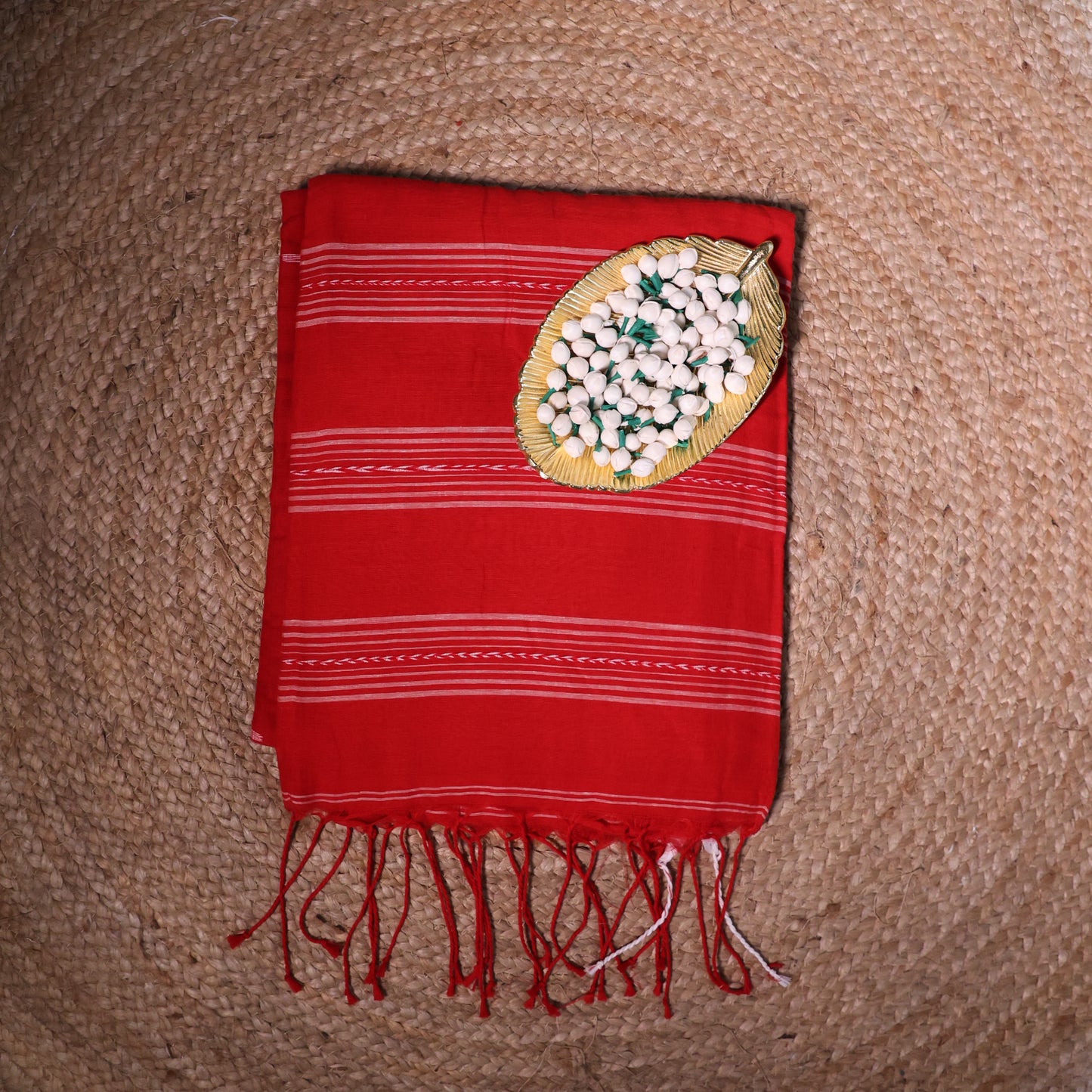 Red khadi handwoven saree