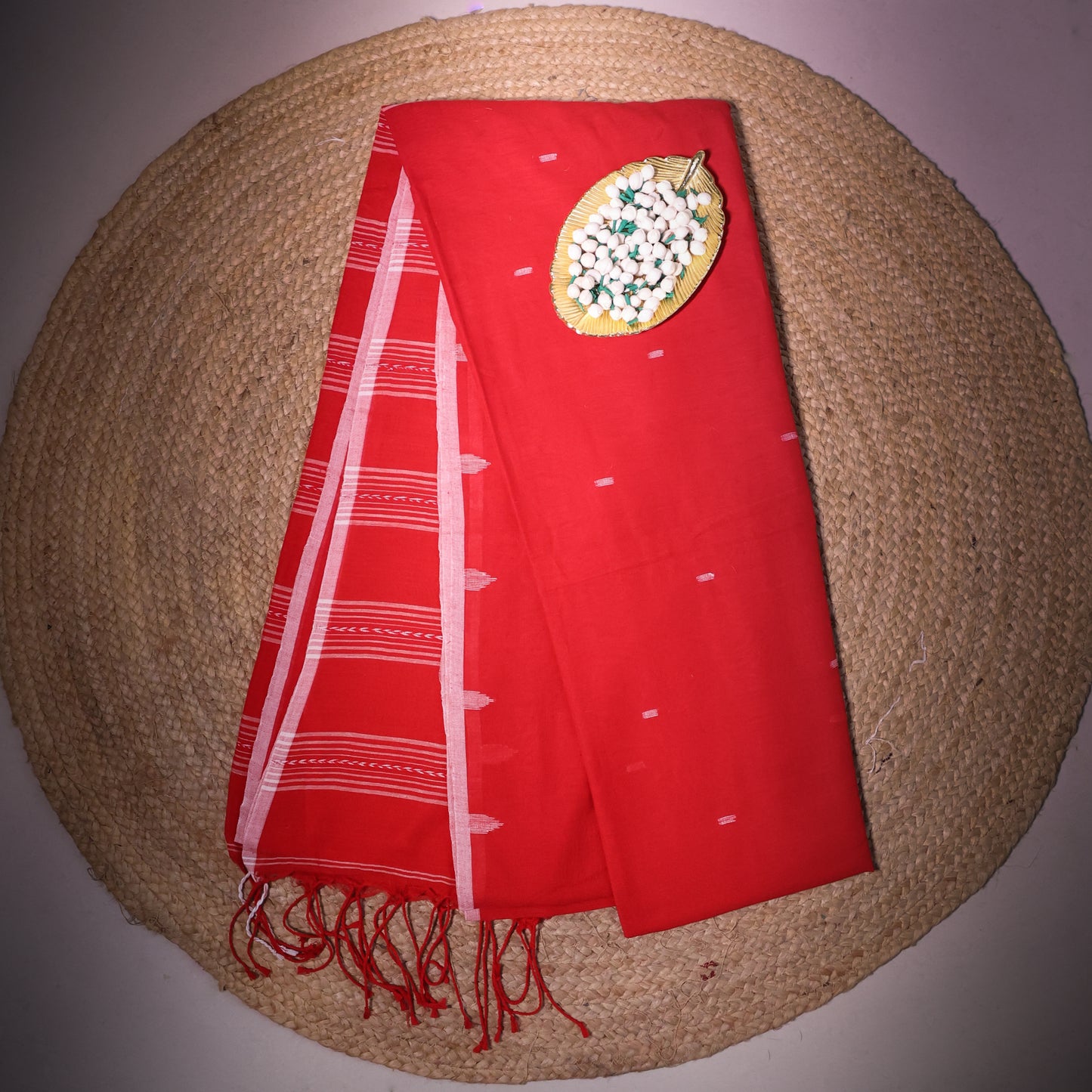 Red khadi handwoven saree